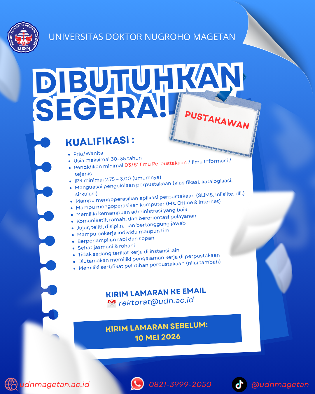 Lowongan Kerja Pustakawan UDN Magetan